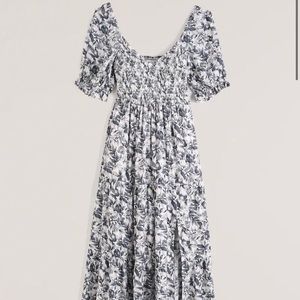 Short-Sleeve Smocked Midi Dress